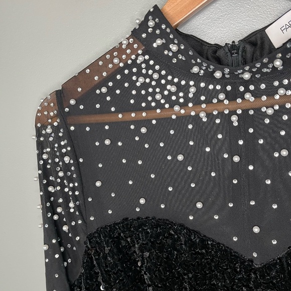 FAERIESTY Velvet Mesh Long Sleeve Sequin Pearl Embellished Maxi Ballgown - Picture 7 of 13